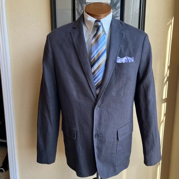 Kenneth Cole New York All Linen Gray Jacket Size 42R